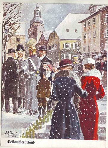 Foto alte Ansichtskarten: D�brich Steglitz: Weihnachtsurlaub farbige K�nstler-Ansichtskarte
