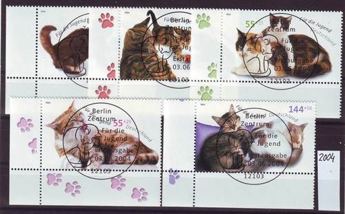 Foto Briefmarken: Bund Jugend-Eckrandmarken Hauskatzen gestempelt 2004