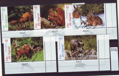 Foto Briefmarken: Bund Jugend-Eckrandmarken einheimische Wildtiere gestempelt 2006