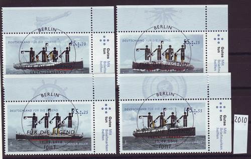 Foto Briefmarken: Bund Jugend-Eckrandmarken historische Schnelldampfer gestempelt 2010
