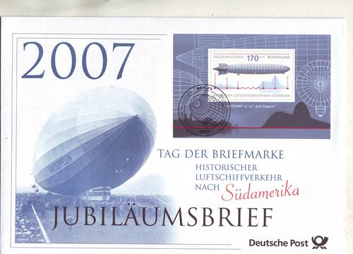 Foto Briefmarken: Jubiläumsbrief Bund 2007 Luftschiffverkehr