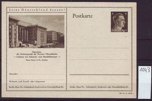 Foto Briefmarken: Bildpostkarte Drittes Reich P 305 aus Kattowitz
