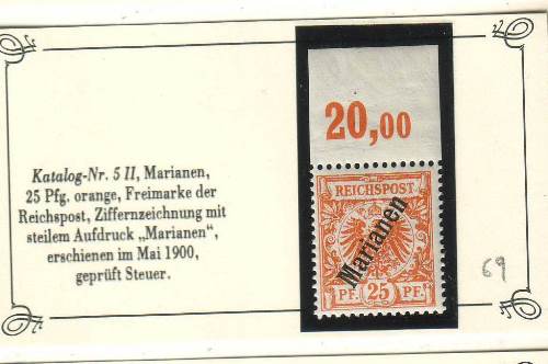 Foto Briefmarken: 25 Pfennig postfrisch Marianen vom Oberrand, gepr�ft
