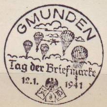 Foto Handserienstempel Tag der Briefmarke Fallschirme 1941