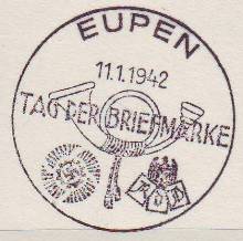 Foto Handserienstempel Tag der Briefmarke Posthorn 1942