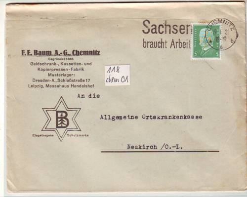 Foto Motivbelege Maschinen-Serienstempel Bochmann Nr. 118 aus Chemnitz