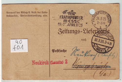 Foto Motivbelege Maschinen-Serienstempel Bochmann Nr. 40 aus Frankfurt