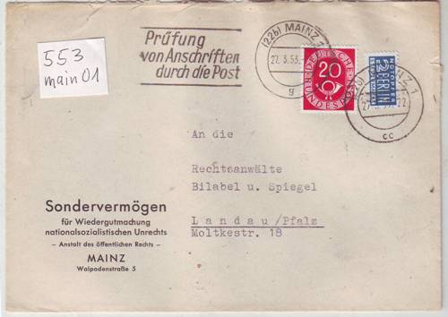 Foto Motivbelege Maschinen-Serienstempel Bochmann Nr. 553 aus Mainz
