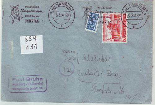 Foto Motivbelege Maschinen-Serienstempel Bochmann Nr. 654 aus Hamburg
