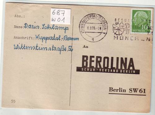 Foto Motivbelege Maschinen-Serienstempel Bochmann Nr. 687 aus Wuppertal-Barmen