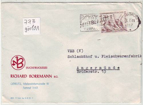 Foto Motivbelege Maschinen-Serienstempel Bochmann Nr. 773 aus Görlitz