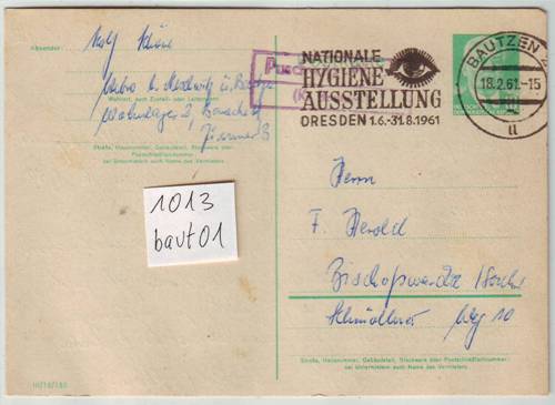 Foto Motivbelege Maschinen-Serienstempel Bochmann Nr. 1013 aus Bautzen