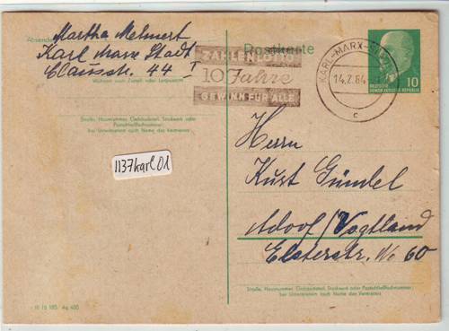 Foto Motivbelege Maschinen-Serienstempel Bochmann Nr. 1137 aus Karl-Marx-Stadt