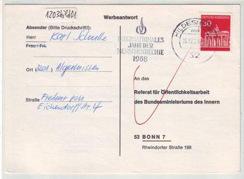 Foto Motivbelege Maschinen-Serienstempel Bochmann Nr. 1203 aus Hildesheim