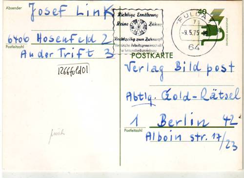 Foto Motivbelege Maschinen-Serienstempel Bochmann Nr. 1266 aus Fulda