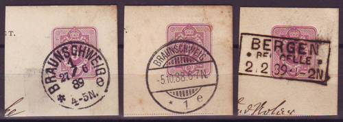 Foto Tagesstempel K1 und Gitterstempel von Braunschweig, R3 von Bergen bei Celle